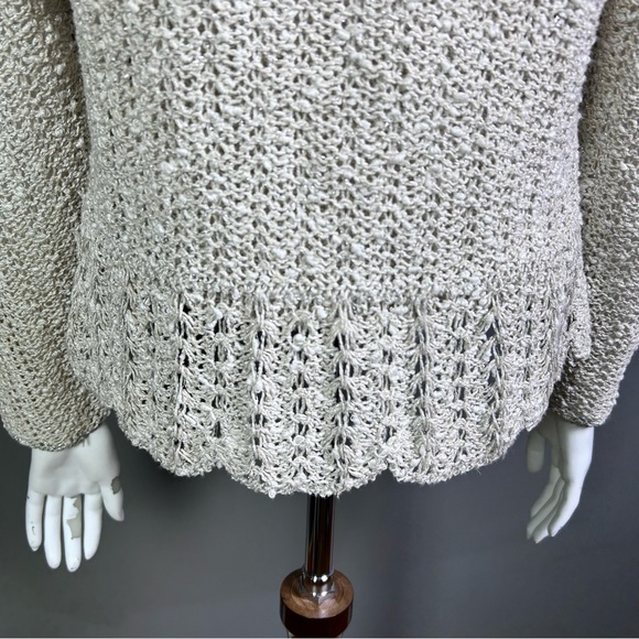 Vintage Cardigan Sweater Size Large twinset Irish Linen Crochet knitted metallic - Picture 5 of 16